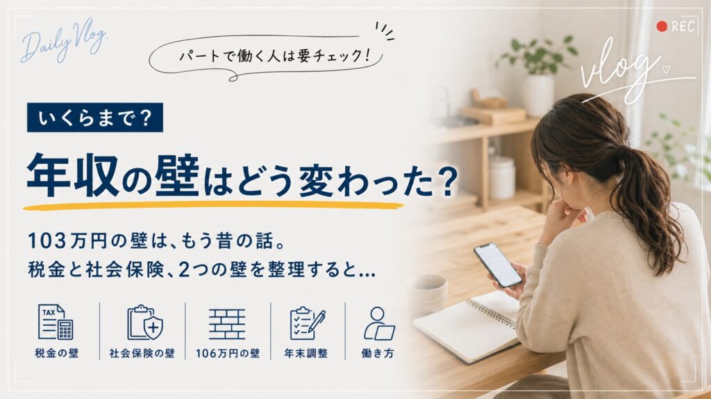 年収の壁はどう変わった？2025年改正で税金の壁は実質160万円へ、106万円の壁は2026年10月撤廃見込み。パートで働く人向けに税金と社会保険の2つの壁を整理した記事のアイキャッチ