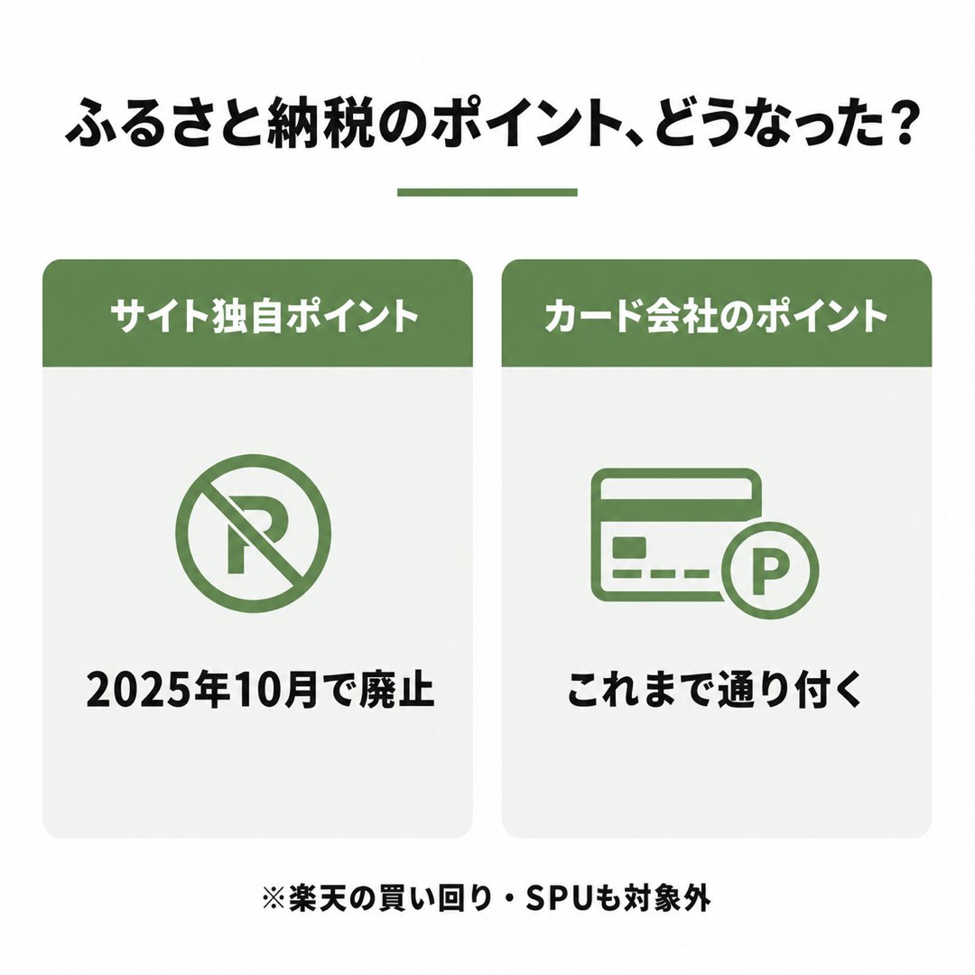 図解:ふるさと納税のポイント、どうなった?サイト独自ポイントは2025年10月で廃止、カード会社のポイントはこれまで通り付く